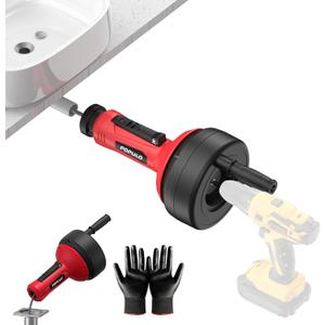 POPULO Auto-Feed 17FT Drain Snake Auger for 3/4"-2" Pipe, Plumbing Snake Drain Auger with Drill Adapter, Sink Snake Drain Hair Remover for Kitchen, Bathroom and Shower Sink, PMDA-5