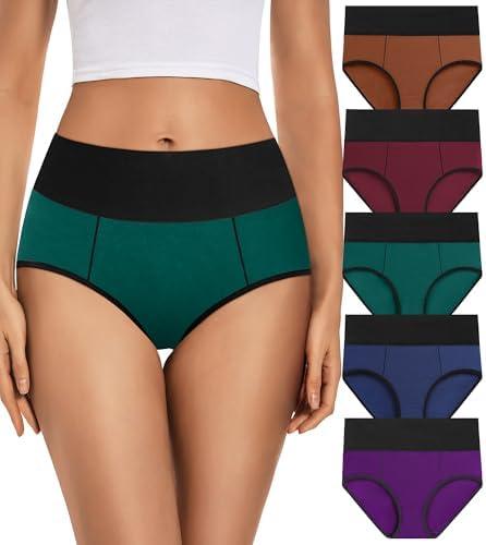 JUYINA Womens Cotton Mid High Waisted Underwear Comfort Panties 5 Pack Briefs L/XL