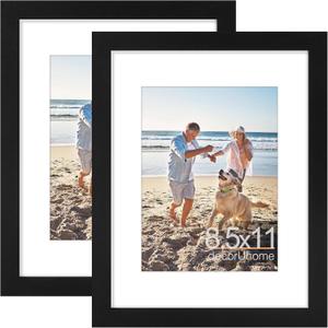 decorUhome 8.5x11 Picture Frame, Display Pictures 6x8 with Mat or 8.5x11 without Mat, Wall & Tabletop Display Certificate Frame, Black, 2 Pack