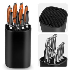 Ninonly Knife Block Without Knives 2 in 1 Universal Square Knife Holder for Kitchen with Scissors Slot Space Saving Detachable Kitchen Knife Storage