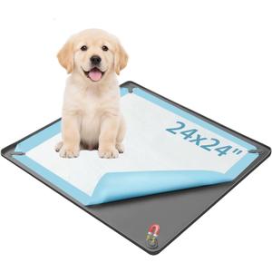 Pee Pad Holder for Dogs, 24" x 24" Non-Slip Silicone Puppy Pee Tray Mat with 4 Magnetic Clips, Reusable, No Spill Raised Lip High Edge, Leak-Proof Puppy Toilet Training Pad for Indoor Floor Protection