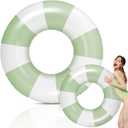 Leyndo 47.24 Inch Jumbo Pool Floats for Adults Women Sage Green Striped Pool Tubes Large Retro Inflatable Swimming Ring Bachelorette Swimming Summer Beach Wedding Party Decor