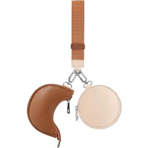 2 x Dual Pouch Wristlet Keychain Wallet Double keychain wallets Mini Pouch Coin Purse Women Coin Detachable Wrist Zip Bag (Pinkg&Brown)
