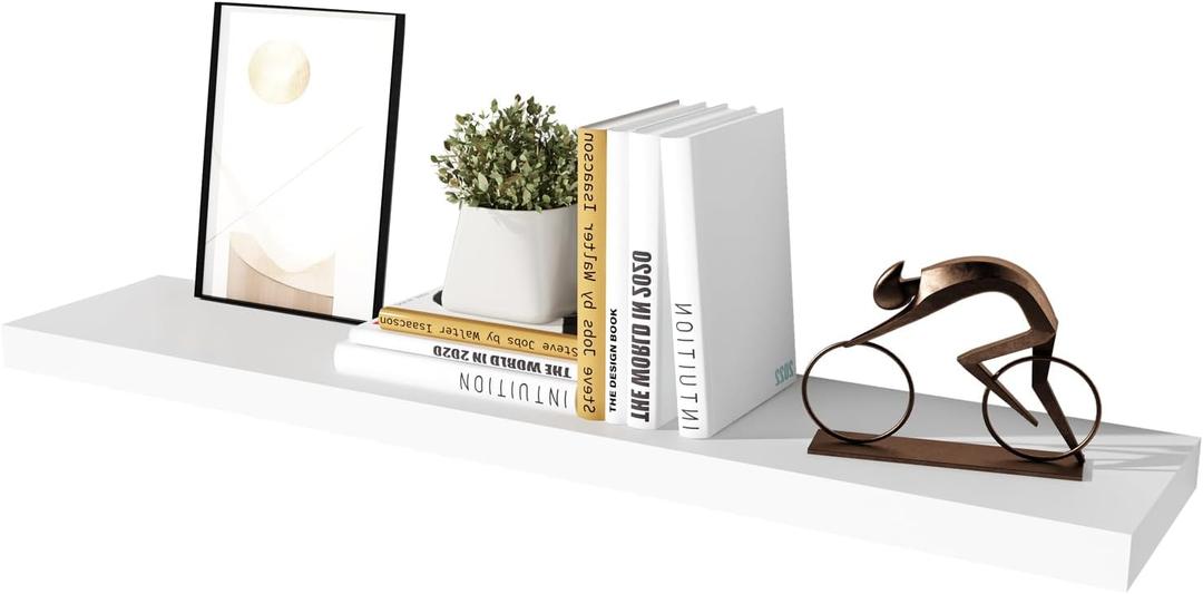WELLAND 12" Deep White Floating Shelves, Floating Shelf Wall Shelf Display Floating Shelf, 47.24" L x 11.81" D x 2" T, Deeper Than Others, White