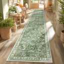 Yamaziot Washable Runner Rug 2x12 Floral Non Slip Boho Hallway Runner Rug with Rubber Backing, Low Pile Faux Wool Distressed Carpet for Kitchen, Laundry, Bedroom, Entrance, Green