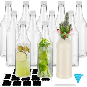 Dandat 12 Pcs 32oz Plastic Brewing Bottles Vanilla Extract Bottles Empty Long Neck Bottles for Beverages Homemade Coquito Bottles Reusable for Kombucha, Liquor, Condiment, Shaved Ice Topping Use