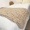 Chunky Knit Blanket Throw 40"40", Chenille Throw Blankets, Handmade Warm & Cozy Blanket Couch Bed Home Decor, Soft Breathable Fleece Banket, Christmas for Couch Bed Sofa Best Gift (Tan)