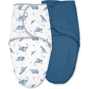 Baby Swaddles for Newborn Organic Cotton,Soft & Snug Newborn Velcro Swaddle 0-3 Months Sleep Sack Helps Calm Startle Reflex, 2-Pack Wrap Nursery Swaddling Blankets Blue Dinosaur, Size: Small (0-3 Month)