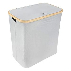 Foldable Bamboo Laundry Hamper with Lid - Decor Essentials for Any Room - Extra Large - Rectangular - Gray