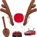 Car Reindeer Antler Kit Christmas Rudolph Auto Decorations, Rudolph Auto Accessories with Tail, Nose - Add Holiday Spirit