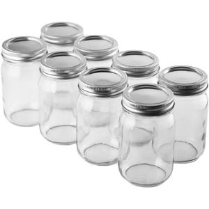 FastRack Regular Mouth Glass Mason Jars with Metal Airtight Lids | 16 oz - Pack of 8 | Large Glass Jars for Food Storage with Lids | Ideal for Canning, Fermentation, Pickling, Kombucha Brewing (EXP 01/01/36)