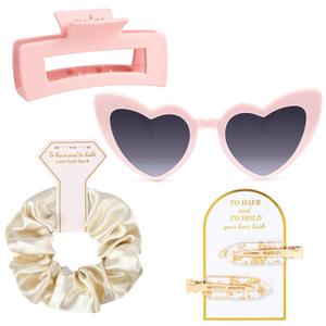 4 PCS Bridesmaid Proposal Gifts Bridesmaid Hair Clips Bridesmaid Scrunchies Bridesmaid Sunglasses Bridal Shower Gifts Silk Satin Soft Hair Accessories Bridesmaid Wedding Favor Women Girls (Pink)