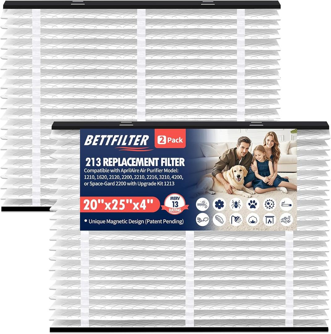 213 Replacement Filter Compatible with Aprilaire Whole House Air Purifiers:1210,1620,2210,2216,3210,4200,2120/2200 with Upgrade Kit 1213,UV12,UV22,MERV 13 Furnace Filters,20X25X4 Air Filter(2-Pack)