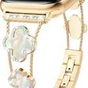 CTYBB Bling Diamond Band Compatible with Apple Watch Bands for Women 42mm 44mm 45mm 46mm Series 11 10 9 8 7 6 5 4 SE 3 2 1, Sparkle Metal Bracelet Wristband, Cute Lucky Clover Dressy iWatch Band,Gold/White