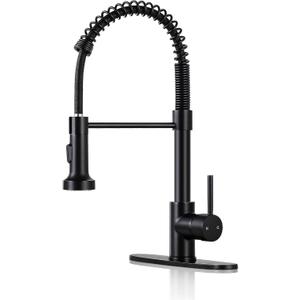 DJS Kitchen Faucets with Pull Down Sprayer Matte Black - Dual Mode Setting Single Handle 1 or 3 Holes Commercial Black Kitchen Sink Faucet with Deck Plate for Farmhouse RV Vessel Basin