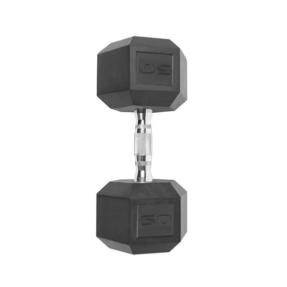 CAP Barbell 50 LB Rubber Coated Hex Dumbbell Hand Weight 1 Pc | Chrome Handle