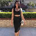 GOBLES Women's Sexy Summer Outfits Bodycon Tank Top Midi Skirt 2 Piece Dress (Gray, XL)