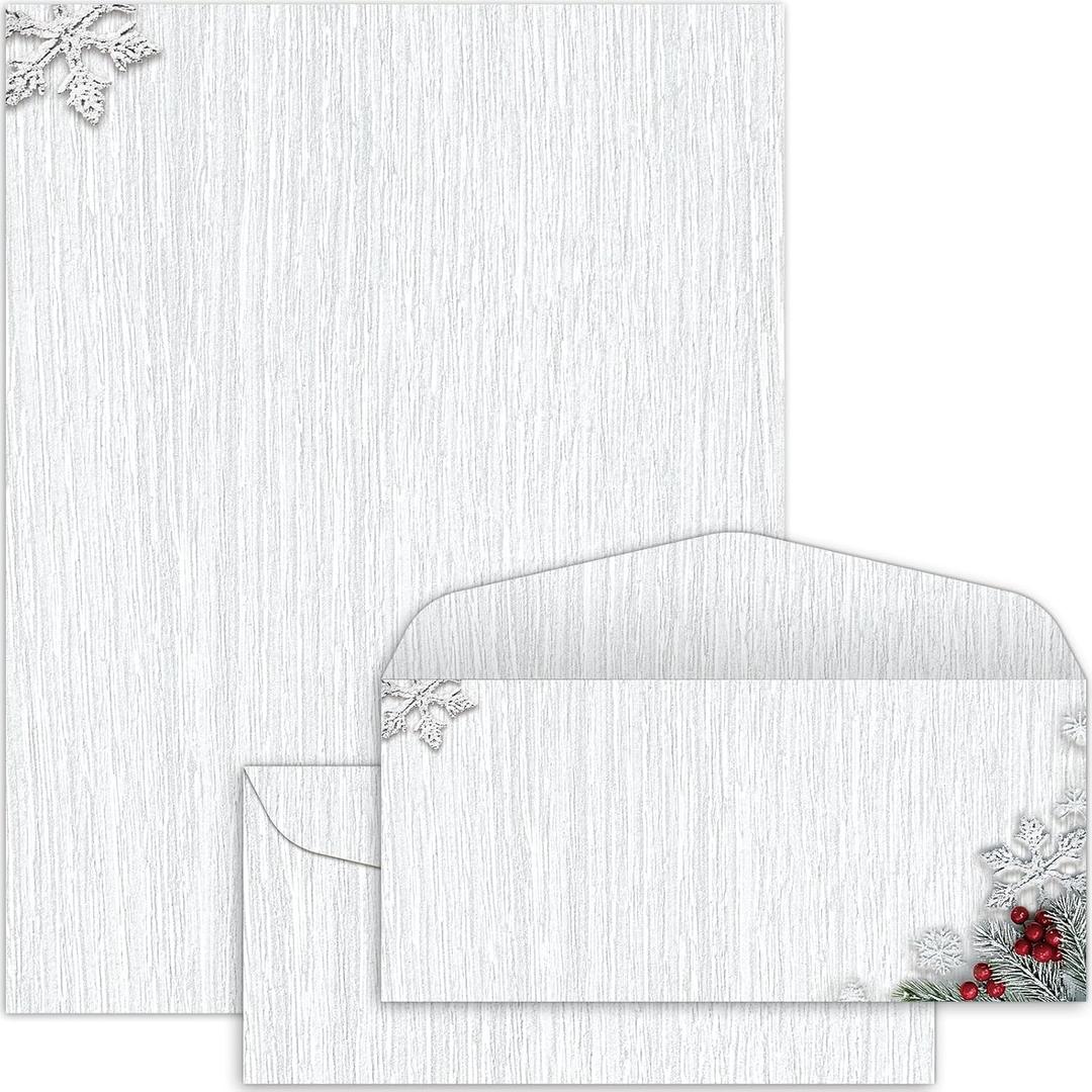 50 Set Christmas Woodsy Pine Letterhead with Envelopes Christmas Computer Print Paper Stationery Paper for Note Letters to Santa Invitations Office School 8.5 x 11 In