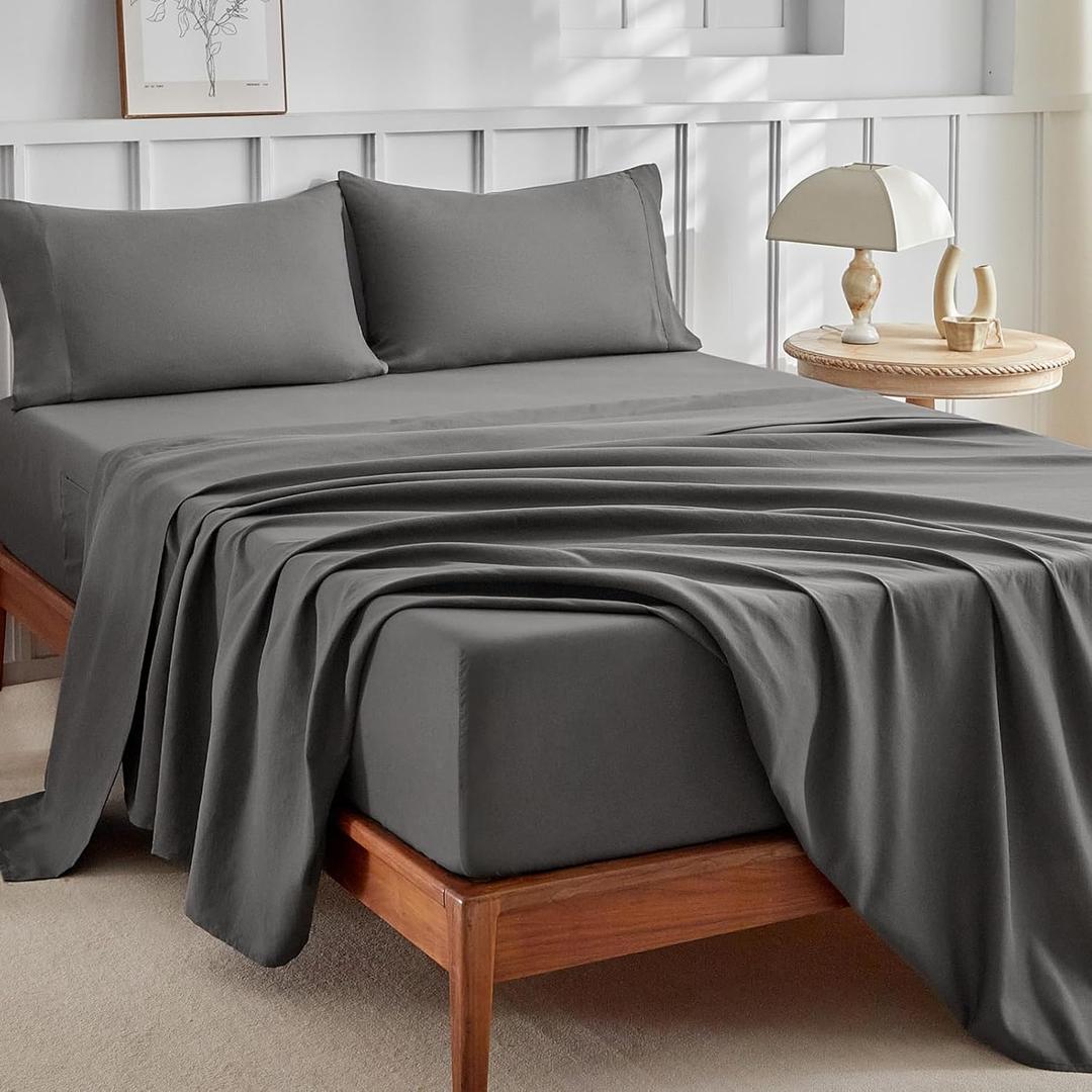 Luxury Hotel Collection King Sheet Set - 4-Piece Ultra-Soft Microfiber, Extra Deep Pocket, King Size Fitted Sheet with Double Side Pockets, Cooling & Breathable, Wrinkle & Fade Resistant, Grey