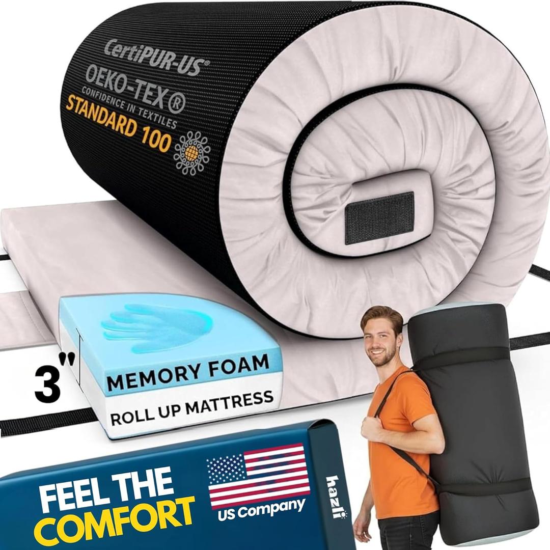 Hazli Matrix AirCell Memory Foam Camping Mattress Pad - CertiPUR-US Roll Up Mattress for Adults - Portable Foam Sleeping Mats for Camping - Camp Cot Sleeping Pad - Floor Sleep Mat Bed Roll for Car RV