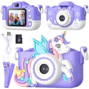 Kids Camera for 3-12 Year Olds | HD Dual Lens Camera with 32GB Memory Card, 2 Shockproof Silicone Cases, Educational Games, MP3 Player, Video Recorder & Fun Filters | Gift for Boys Girls (Purple Unicorn)