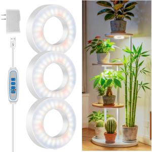 Kullsinss Ceiling Grow Light, 144 LEDs Full Spectrum Plant Lights for Indoor Growing with 6/12/16H Timer, 3 Spectrum Modes, 5 Brightness Levels, 3.5" Under Cabinet Grow Lamp for Small Plants (3-Head)