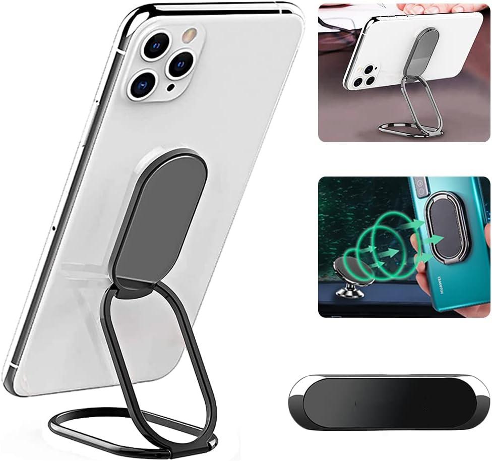 Phone Ring Holder Finger Kickstand, Foldable 360 Rotation Cellphone Grip for Desk, Office Desktop, Cell Phone Stand Compatible with iPhone iPad Smartphones Tablets (with Magnetic Car Mount) (Dark Grey)