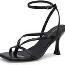 DREAM PAIRS Women's Low Kitten Heels Strappy Design with Lace Up Open Square Toe Thong Ankle Strap Shoes Fashionable Sexy Sylvestra Heeled Sandals for Dressy Occasions (10, Black)
