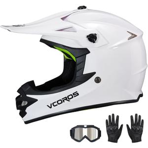 VCOROS Kids Dirt Bike Helmet Youth Motorcycle Helmet, M-001 Kids Motorcycle Full Face Helmet for ATV BMX UTV Off-Road Dirtbike Helmet with Goggles Gloves DOT Approved