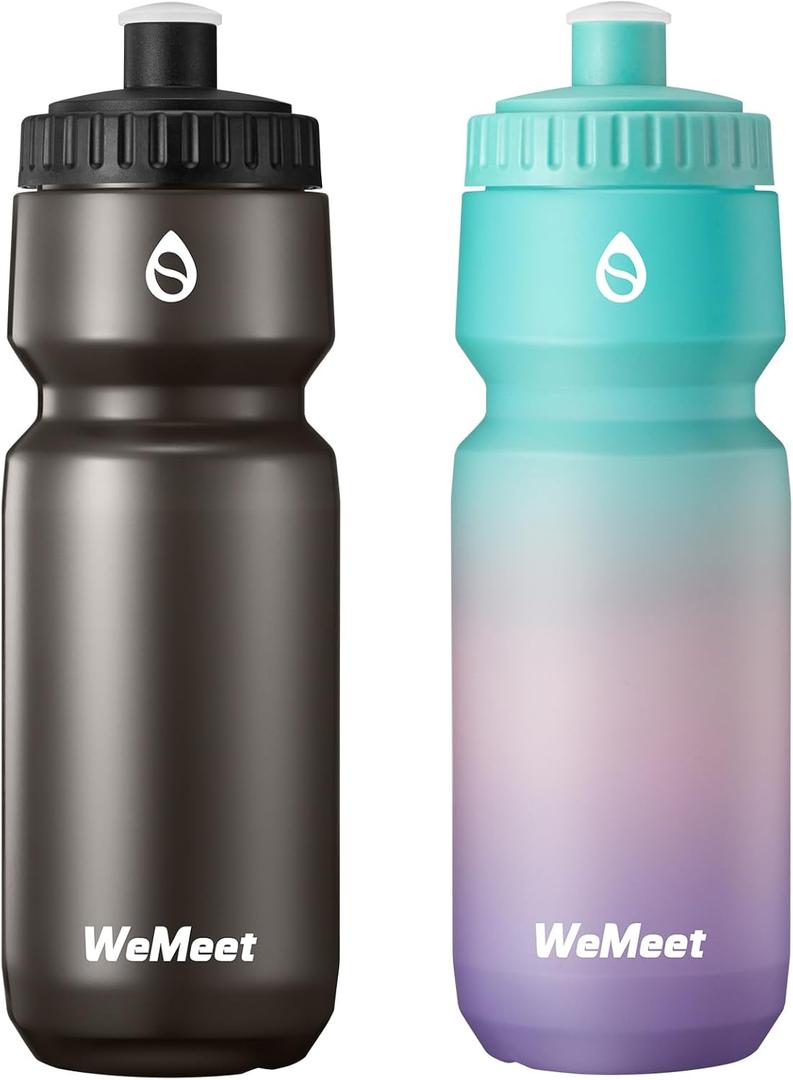 Lightweight Bike Water Bottle 24oz, BPA Free, Cycling Squeeze Bottle, Leak Proof Sport Water Bottle with Capacity Scale, for Cycling, Gym (Black & Green Pink Purple, 2 Pack) Lightweight Bike Water Bottle 24oz, BPA Free, Cycling Squeeze Bottle, Leak Proof Sport Water Bottle with Capacity Scale, for Cycling, Gym (Black & Green Pink Purple, 2 Pack)