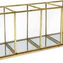 Isaac Jacobs 4-Compartment Organizer- Makeup Brush Holder- Vintage Style Brass and Glass Storage Solution with Mirror Base- Office, Bathroom, Kitchen Supplies and More (Antique Gold)