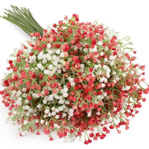 N&T NIETING Babys Breath Artificial Flowers Bulk, 15Pcs Fake Gypsophila Bouquet Flowers Real Touch Faux Babies Breath Arrangement for Wedding Floral Party Home Centerpieces Vase Decoration, Pink White
