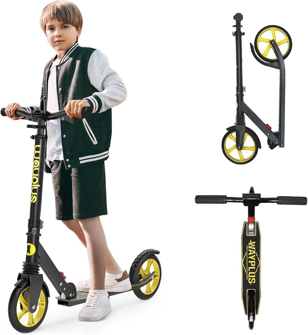 Kick Scooter for Ages 6+,Kid, Teens & Adults. Max Load 240 LBS. Foldable, Lightweight, 8IN Big Wheels for Kids, Teen and Adults, 4 Adjustable Levels. Bearing ABEC9 (Yellow)