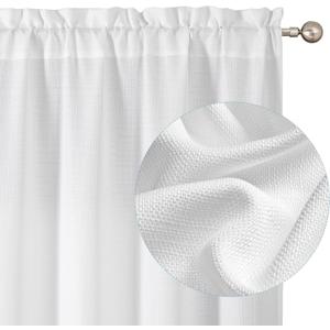 Chyhomenyc White Curtains 45 Inch Length 2 Panels, Faux Linen Textured Semi Sheer Light Filtering Soft Airy Rod Pocket Window Treatment Drapes for Living Room Bedroom, 30Wx45L Inch, 2 PCS