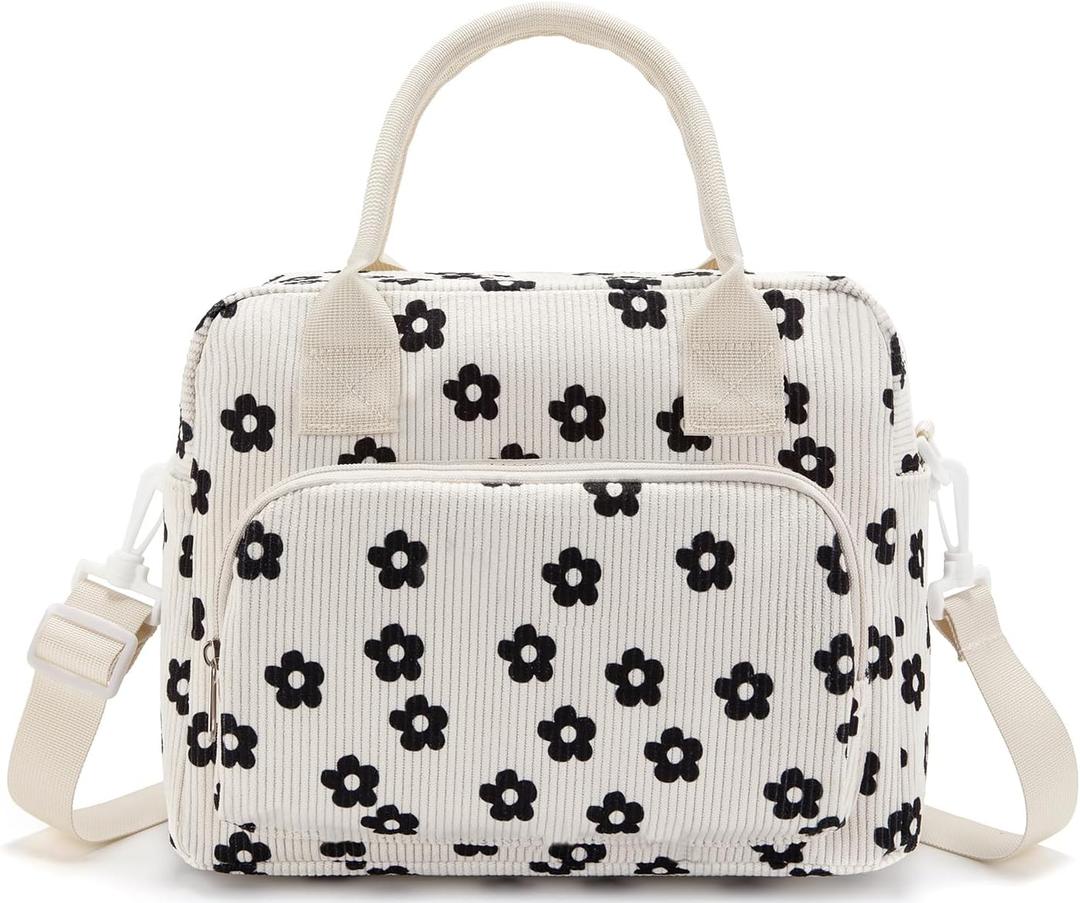 Lunch Bag Women Lunch Box for Women Adult Cute Insulated Lunch Bag Lager Cooler Lunch Tote Bags for Work Picnic (Beige-Flower)