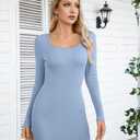 VICHYIE Women Mock Neck Ribbed Bodycon Dress Long Sleeve Mini Pencil Dresses (Blue, M)