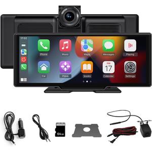 Carplay Screen for Car,10.26" IPS Screen With 4K Dash Cam, Wireless CarPlay & Android Auto, Voice Control, Bluetooth, Mirror Link, GPS Navigation