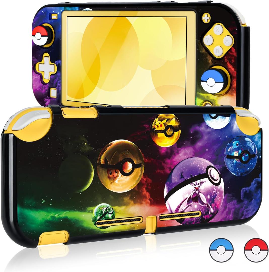 DLseego Cartoon Balls Switch Lite Protective Case Cool Hard PC Shell Shockproof Scratch Resistant Cover Joy Con Japanese Amine Skin with 2PCS Blue and Red Balls Thumb Grips Caps for Switch 2019 (colorful)