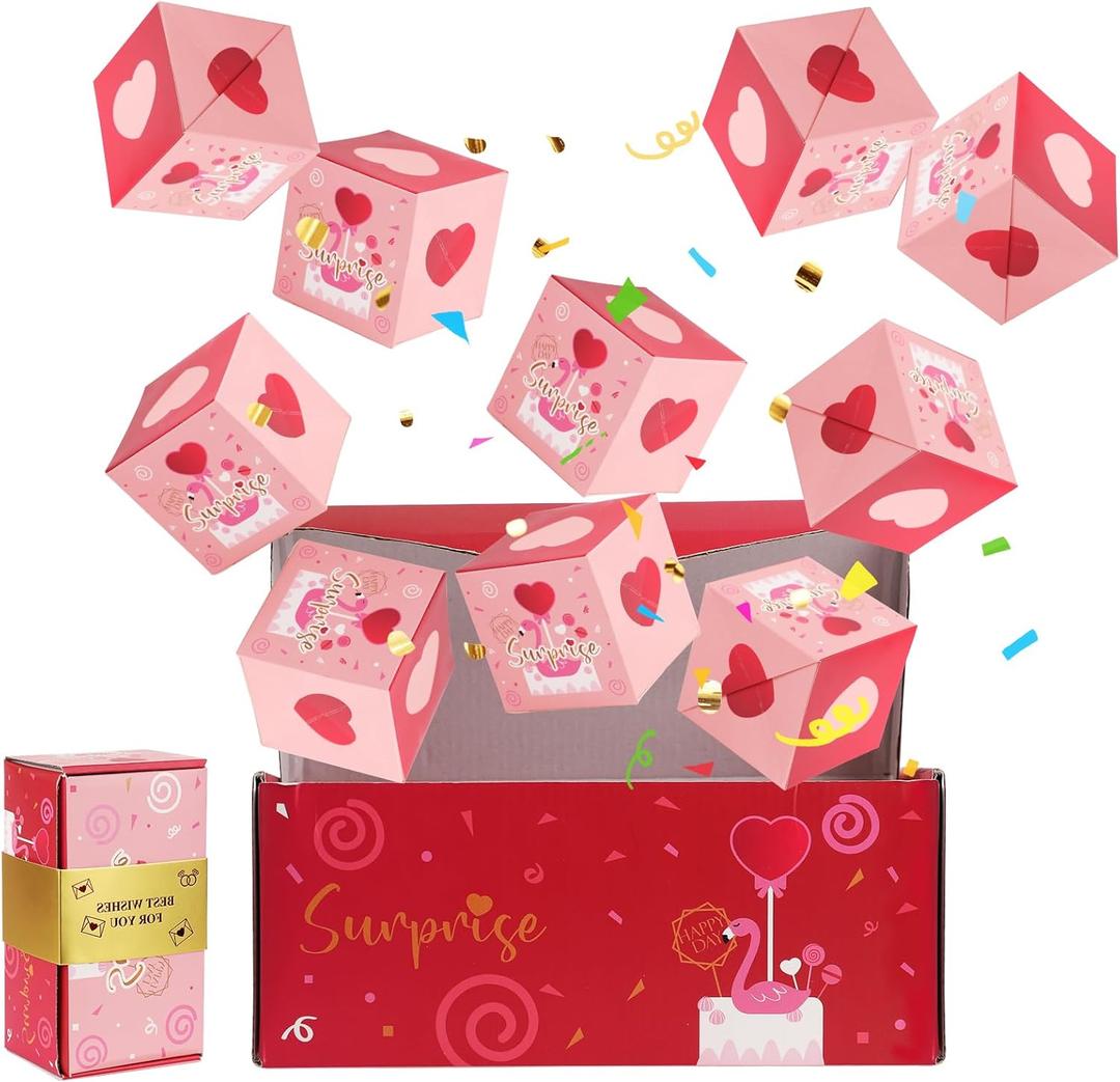 PEUTIER Surprise Gift Box, Pink Explosion Love Bouncing Box Surprise Birthday Box Filled with Photos Confetti Cards Cash Pop-up Surprise Box for Valentine's Day Birthday (20pcs Explosion Box)