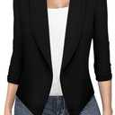 Hybrid & Company Lightweight Open Front Cardigan Classic Ruched Sleeve Work Office Blazer Suit Jackets (Medium, Black)