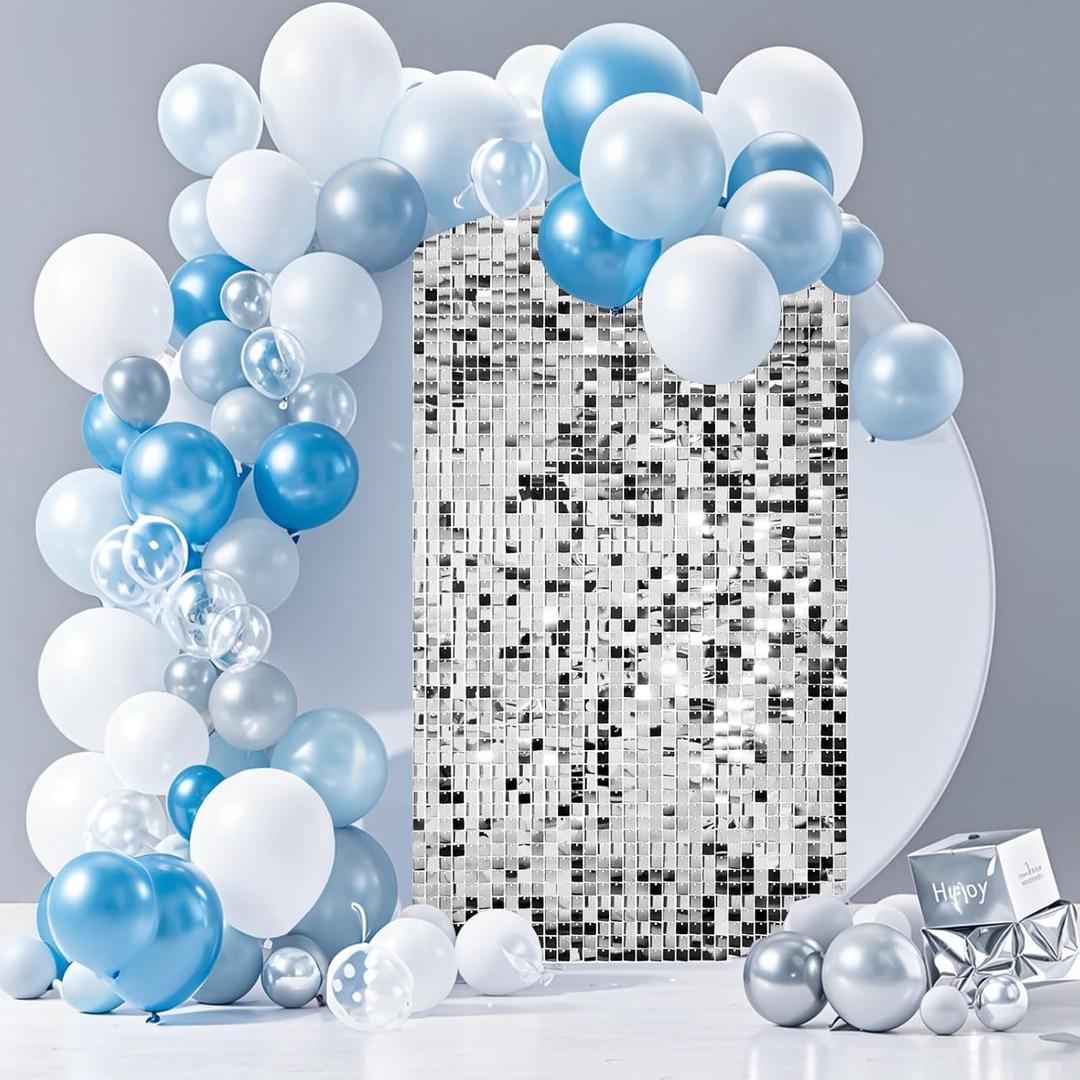 Silver Shimmer Wall Backdrop Panels 12 Pack, 3FT x 4FT Ozikutech Sequin Backdrop for Birthday Anniversary Festival Party Decoration