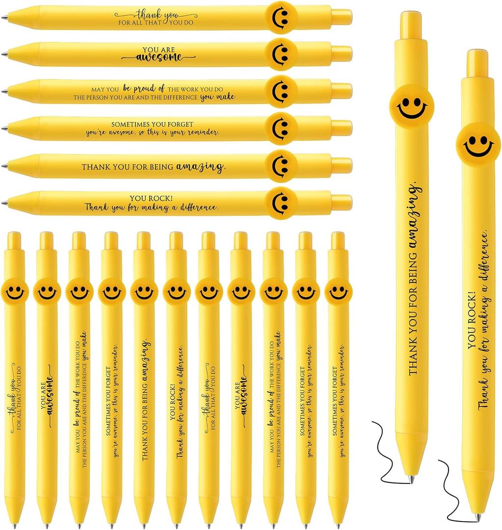Fuutreo 50 Pcs Employee Appreciation Gifts Inspirational Pens Motivational Quotes Ballpoint Pens Smile Face for Coworker Employee(Motivational)