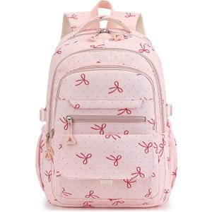 Phaoullzon Girls High Middle School Coquette Backpack for Teen Kawaii Bows Bookbag College Daypack,Pink Bow, Large