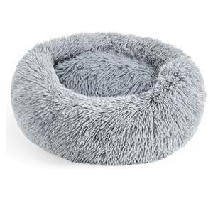 28in Large Dog Bed, Medium Size Dog and Cats, Calming Donut Bed for Puppy and Kitten, Washable Round Fluffy Pet Bed (Light Grey)