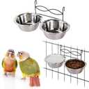 kathson Stainless Steel Bird Bowls for Cage, 2 PCS Metal Pet Food Water Dishes with Holder Feeder Cage Coop Hook Feeder Cups for Birds, Parrots, Small Sized Dogs and Cats (6.7 Inch Dia)