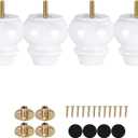 Maricome 3 Inch White Wood Furniture Feet Set of 4 Ottoman Couch Sofa Bun Feet Replacement Furniture Legs Screw in Pre-drilled M8 Bolt