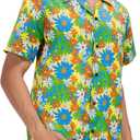 Zando 90s 80s Outfit for Men - Funny Retro Short Sleeve Button Down Hawaiian Shirt for Disco & Themed Party & Beach (L)