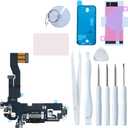 for iPhone 12 Charging Port Replacement, Dock Connector & Microphone Assembly with Repair Tools for iPhone 12 6.1 Inch All Carriers (Black)