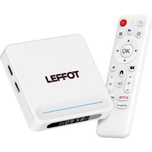 Android 14.0 TV Box 2025, LEFFOT H618 Plus 4K UHD Streaming Device for TV, 4GB RAM + 128GB ROM, Support Gogle Assistant Voice Remote, HDR 10, 2.4G & 5G WiFi 6, BT 5.4, Allwinner H618 Quad-Core A53