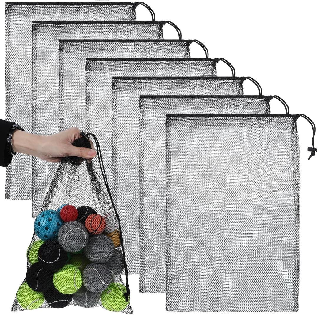 7PCS Small Mesh Bag,11.81 X 17.71 In Mesh Bags with Drawstring,Sturdy and Durable, Meshes Drawstring Bag, for Pool, Beach Ball,Toys Storage for Collecting,Travel,Sports,Gym, Black